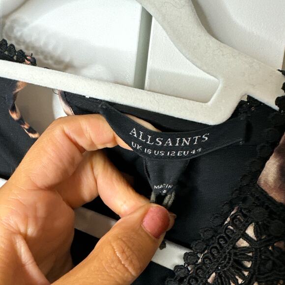 ALLSAINTS - NWT- Zora Evita Lace Trim Printed Dress Leopard Mini | 12 - Picture 8 of 15